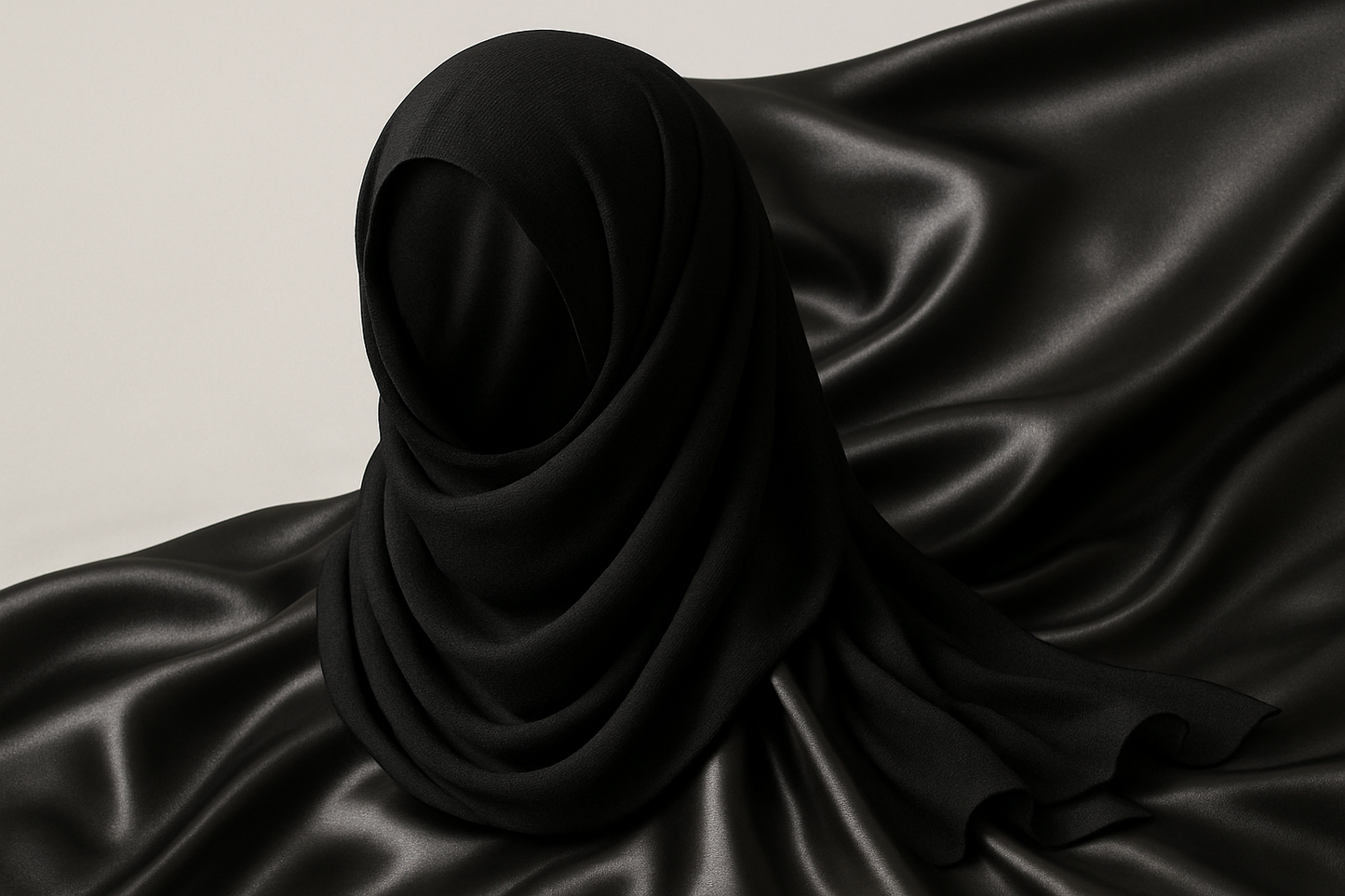 black georgette hijab pic on silky clothe