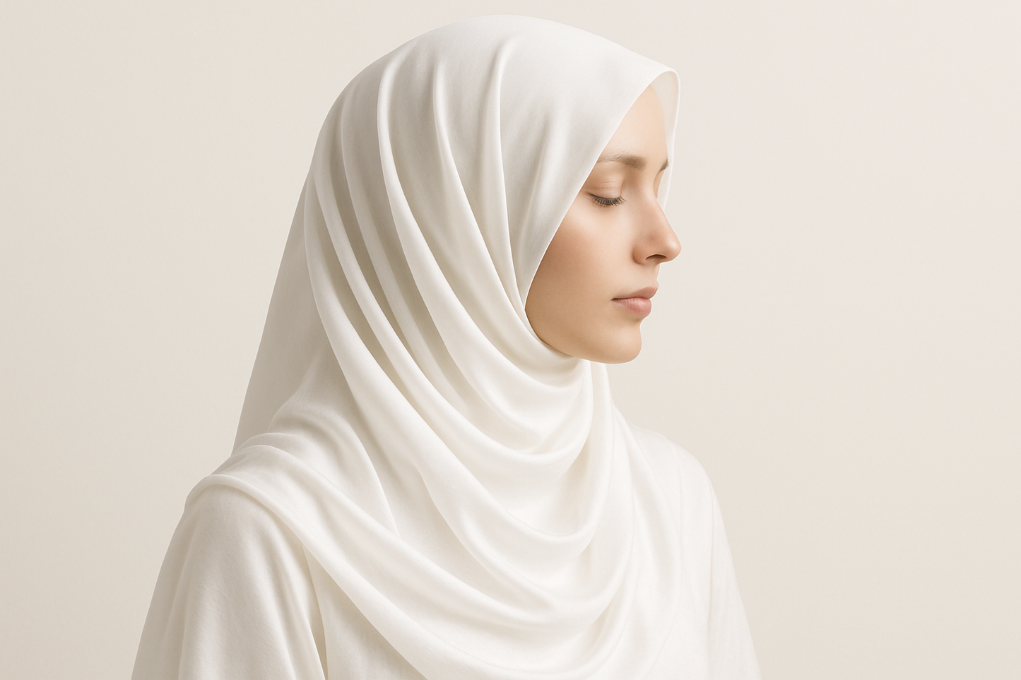 elegant white turkish lawn hijab on silky clothe