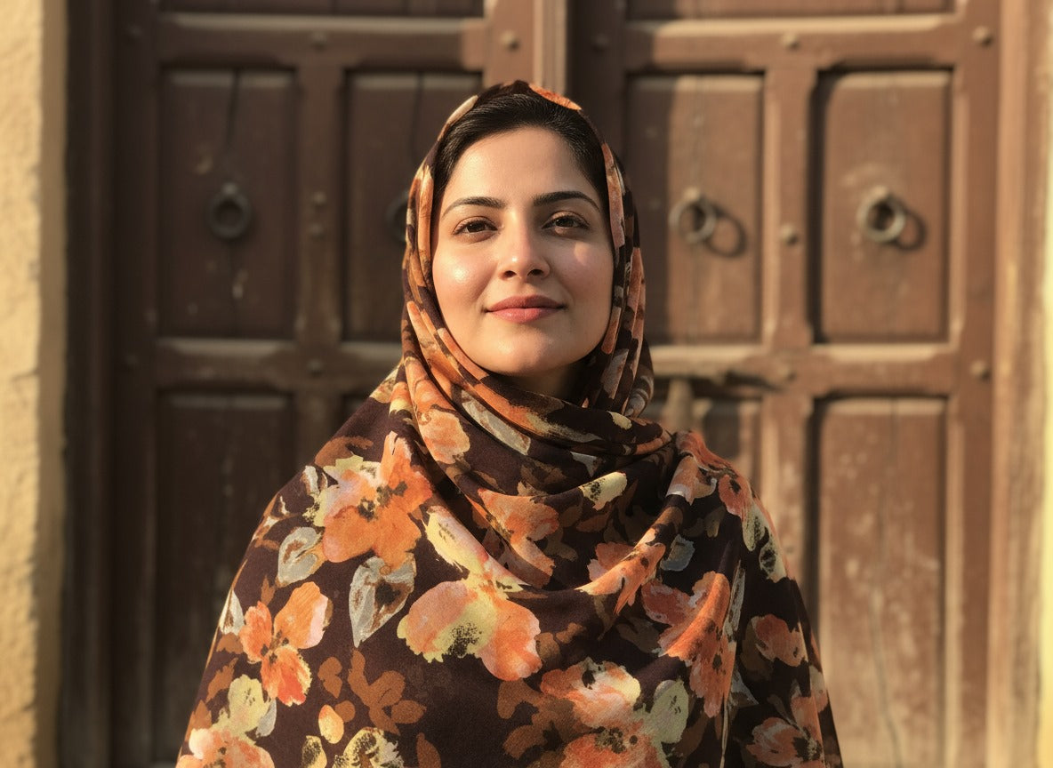 Burnt Orange Bloom Veil – Radiant Floral Wrap