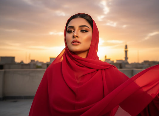 Red bloom Georgette Hijab – Bold & Stylish